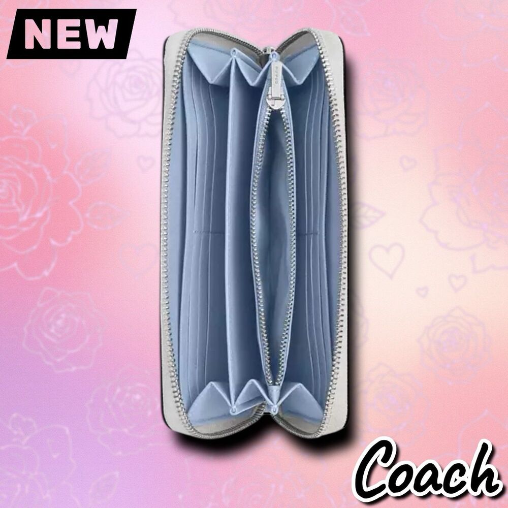 🔴New NWT Coach Long Zip Around Wallet – Signature Canvas in Sv/Chalk/Bluebell - Picture 2 of 5